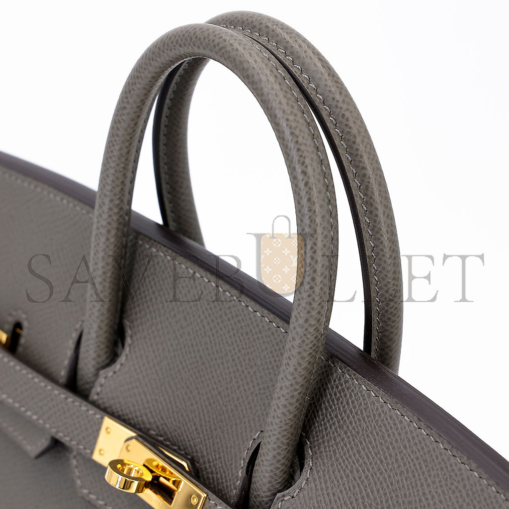 HERMES MASTER BIRKIN 25 EPSOM LEATHER PEWTER GREY GOLD BUCKLE LUXURY BAG 2935397569 (25*20*13cm)